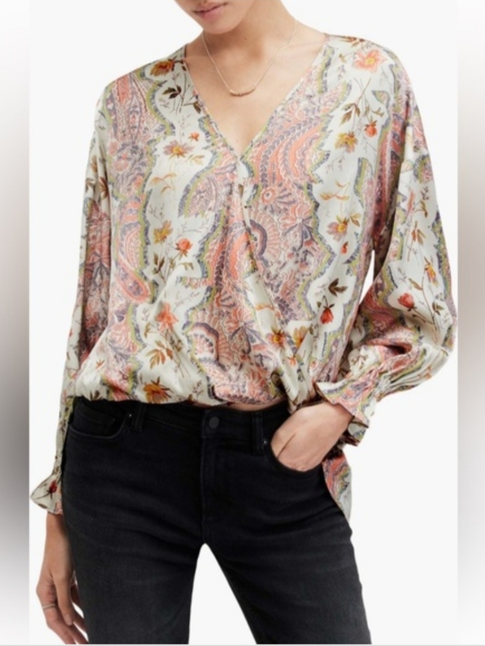 All Saints Penny Cascade Long Sleeve Blouse